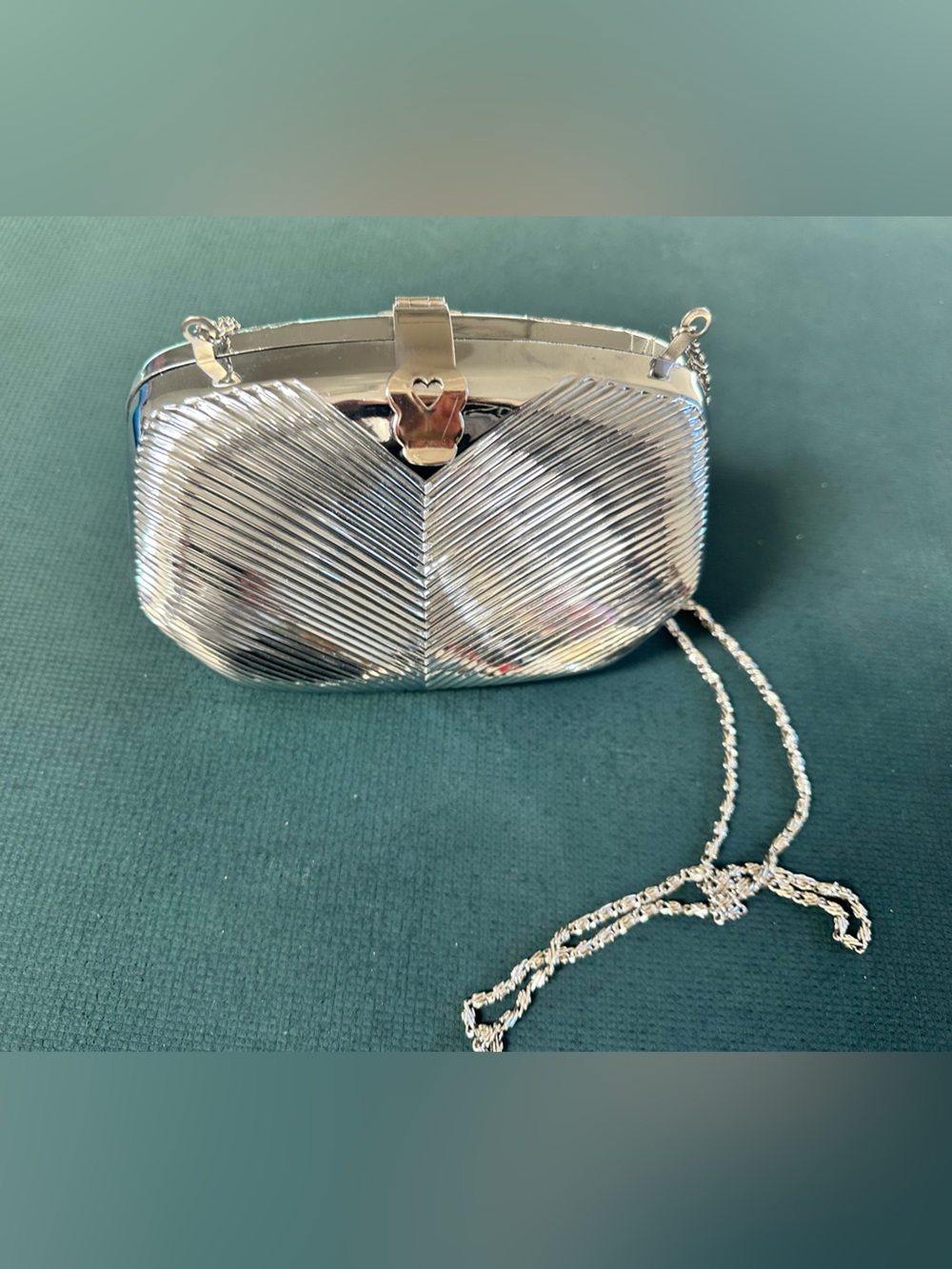 Silver Metallic Evening Clutch with Chain Strap